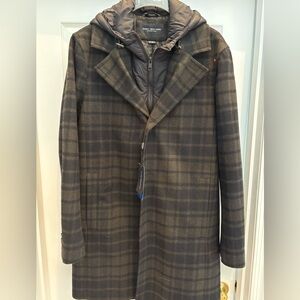 Men's Plaid Wool Blend Coat with Removable Hood